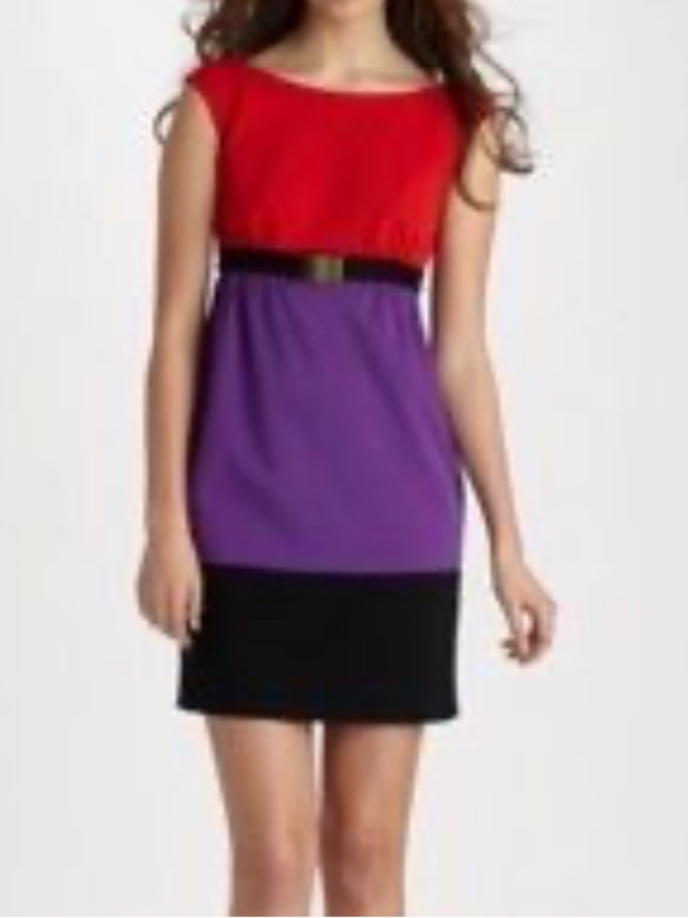 Milly Red, Purple & Black Gold Buckle Stretch Mini Dress Sz S made in USA